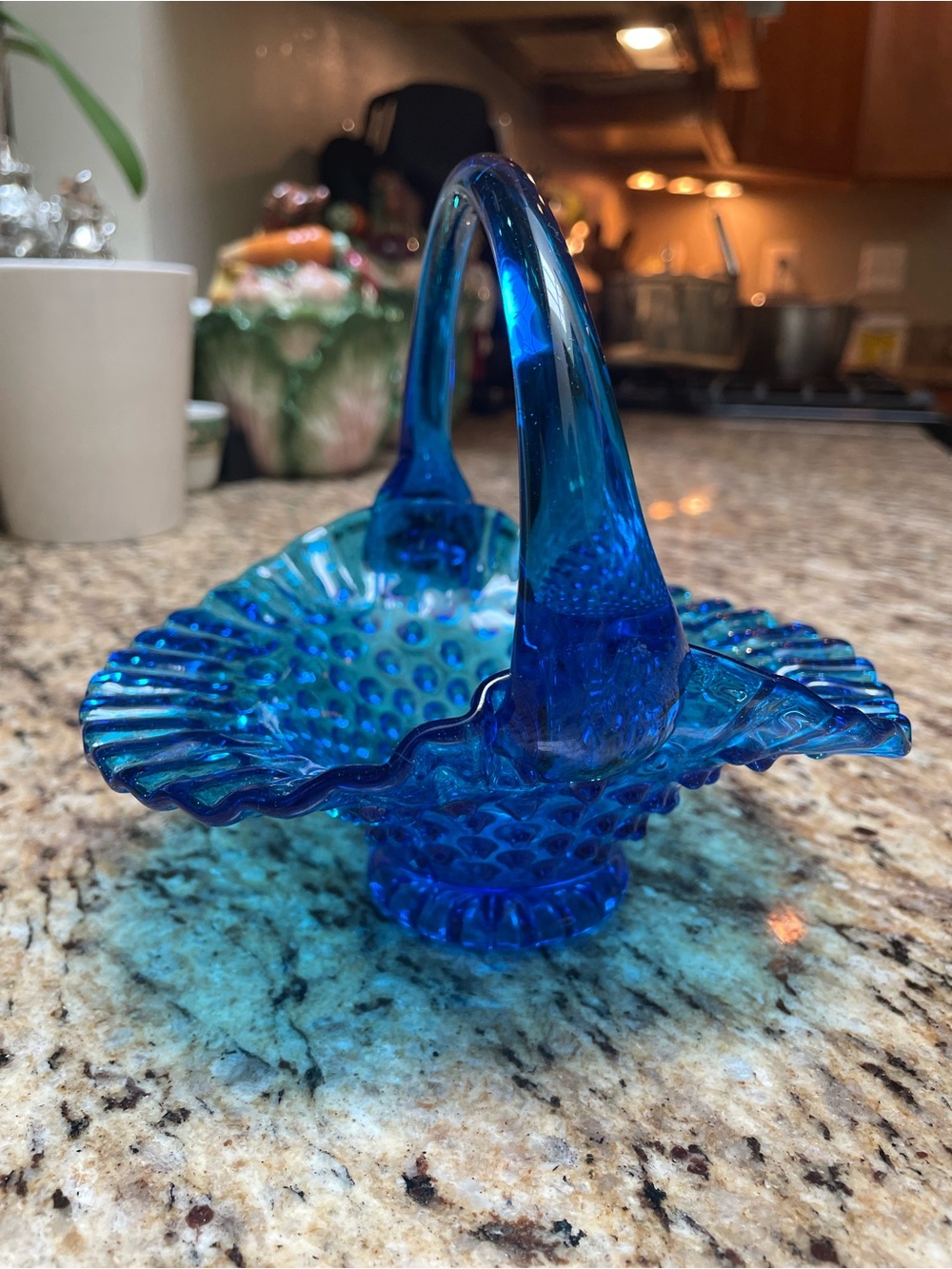 Fenton Cobalt Blue Hobnail Glass Basket